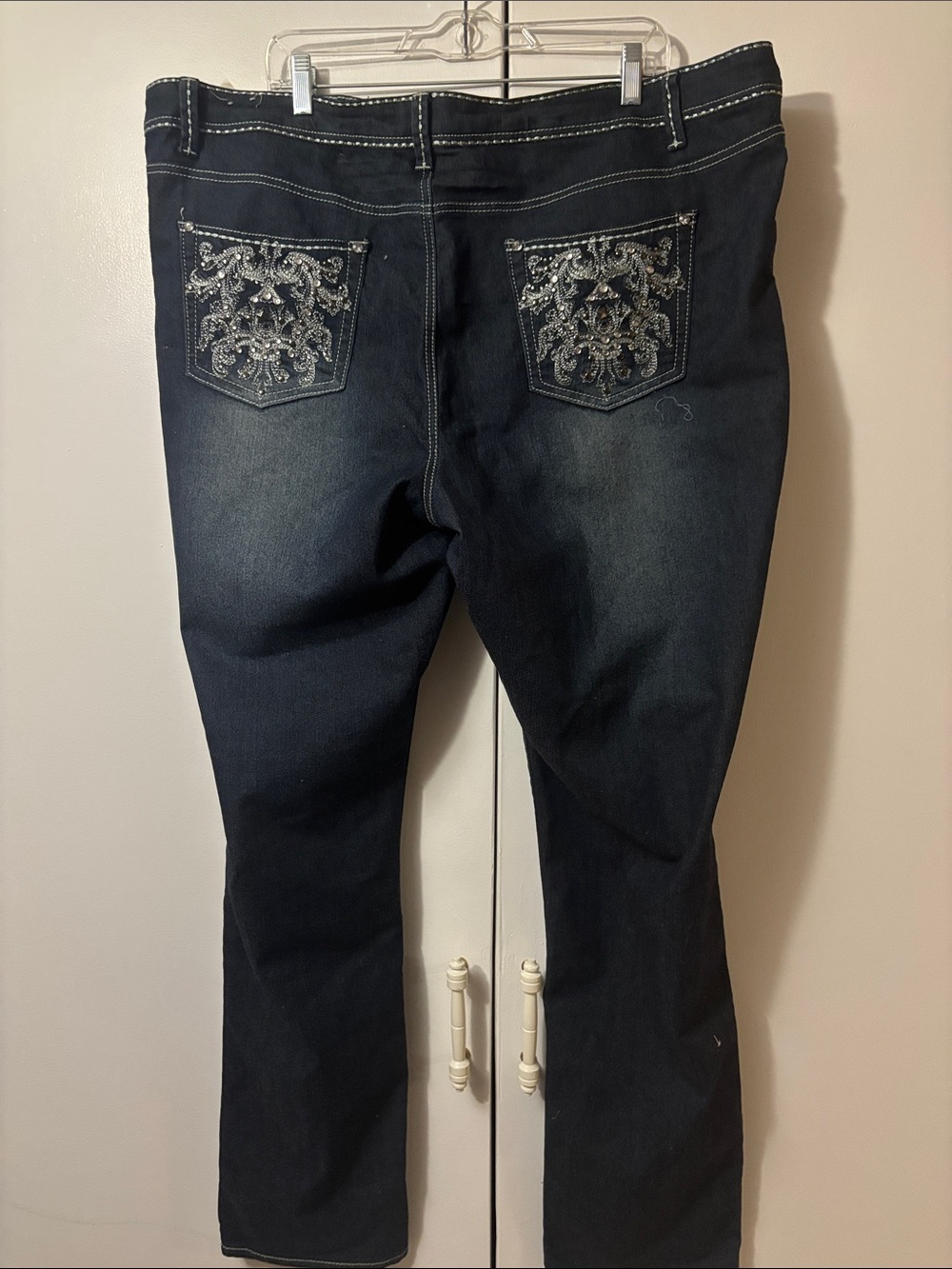 Embellished Dark Wash Back-Pocket Jeans